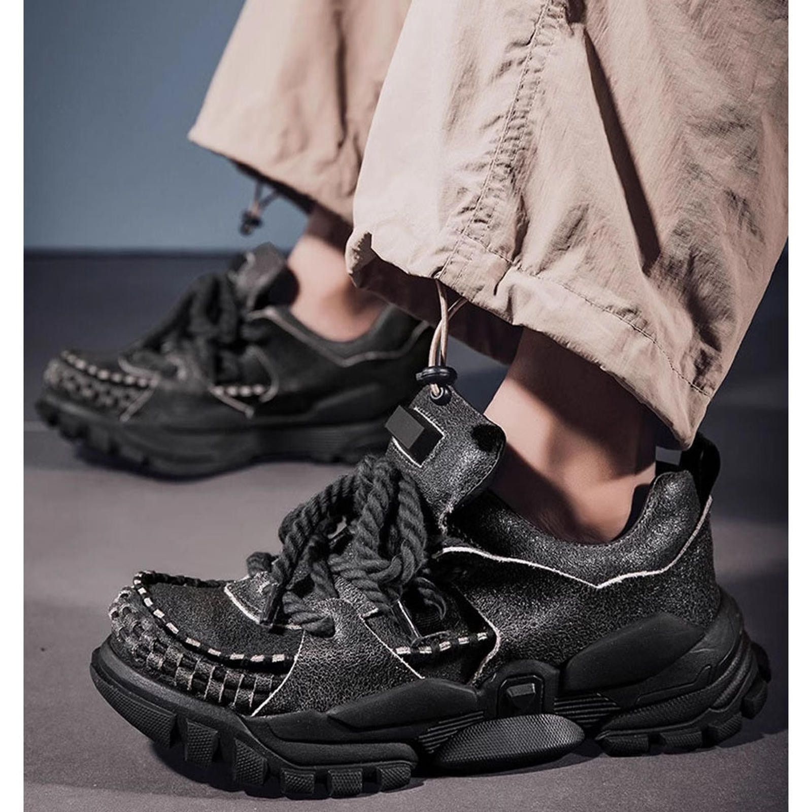 Other Black Chunky Lace-Up Moc Toe Sneakers, Rugged Sole Size US 8 / EU 41 - 4 Thumbnail