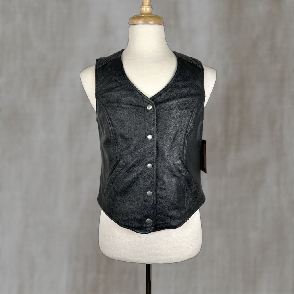 Vintage First Classic Leather Vest Women L Biker Moto Classic Leather Black Womens Size L / US 10 / IT 46 - 1 Thumbnail