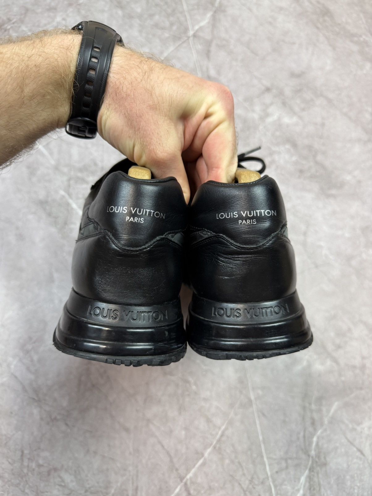 Louis Vuitton Louis Vuitton Run Away Sneaker Black Monogram Leather LV 10 Size US 11 / EU 44 - 3 Thumbnail