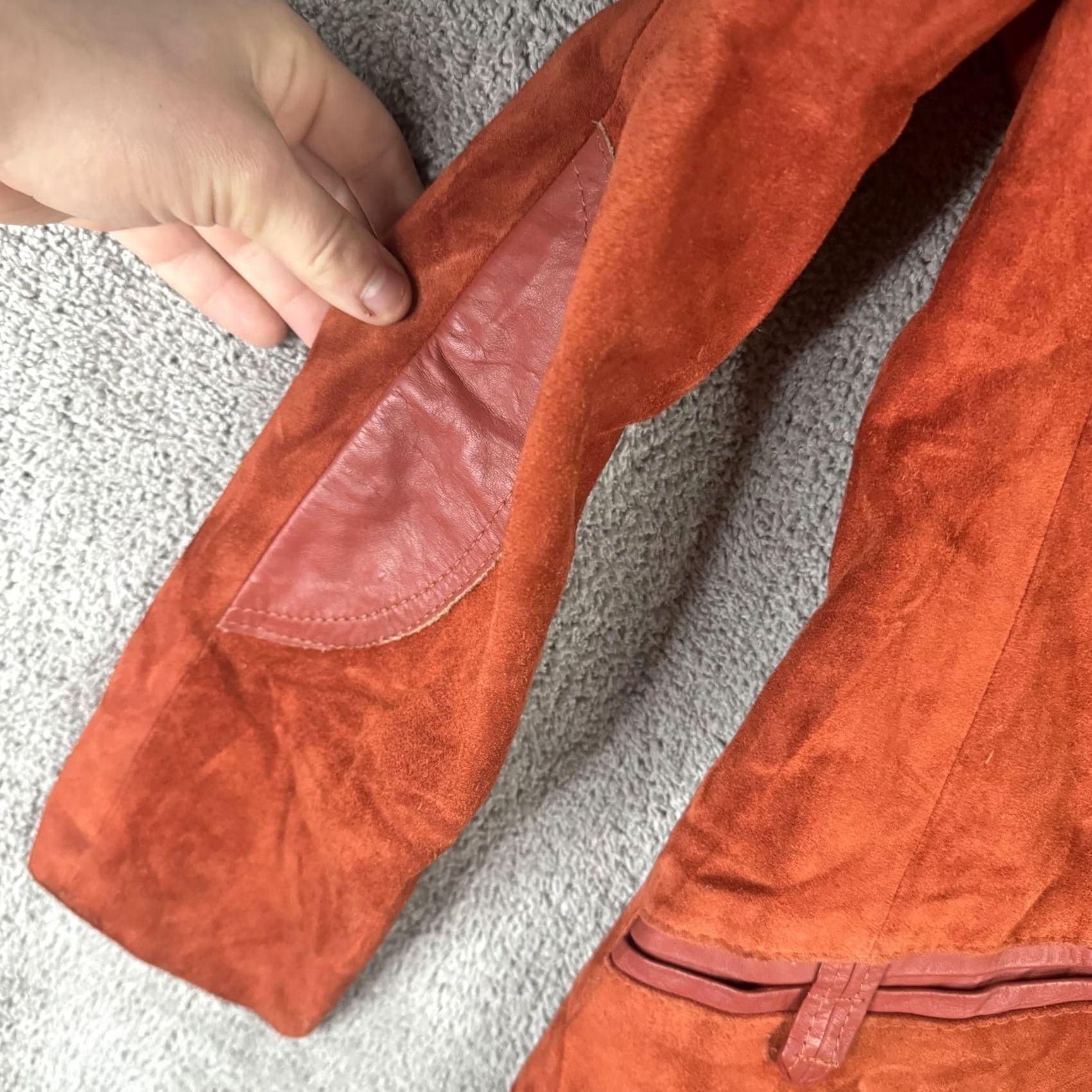 Vintage Split End Ltd Blazer Womens 7/8 Orange Suede Leather Elbow Patch Single Breasted Jacket & Coat Size M / US 6-8 / IT 42-44 - 4 Thumbnail