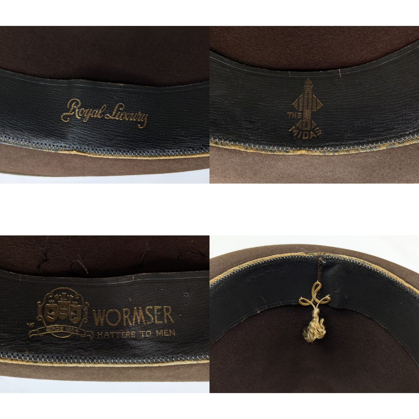 FELT VINTAGE Wormser Royal Luxury Fedora – Brown Felt Hat – Size 7 3/8 – Men – Leather Band – United Hatters Cap & Millinery – Midas Style Size ONE SIZE - 9 Thumbnail