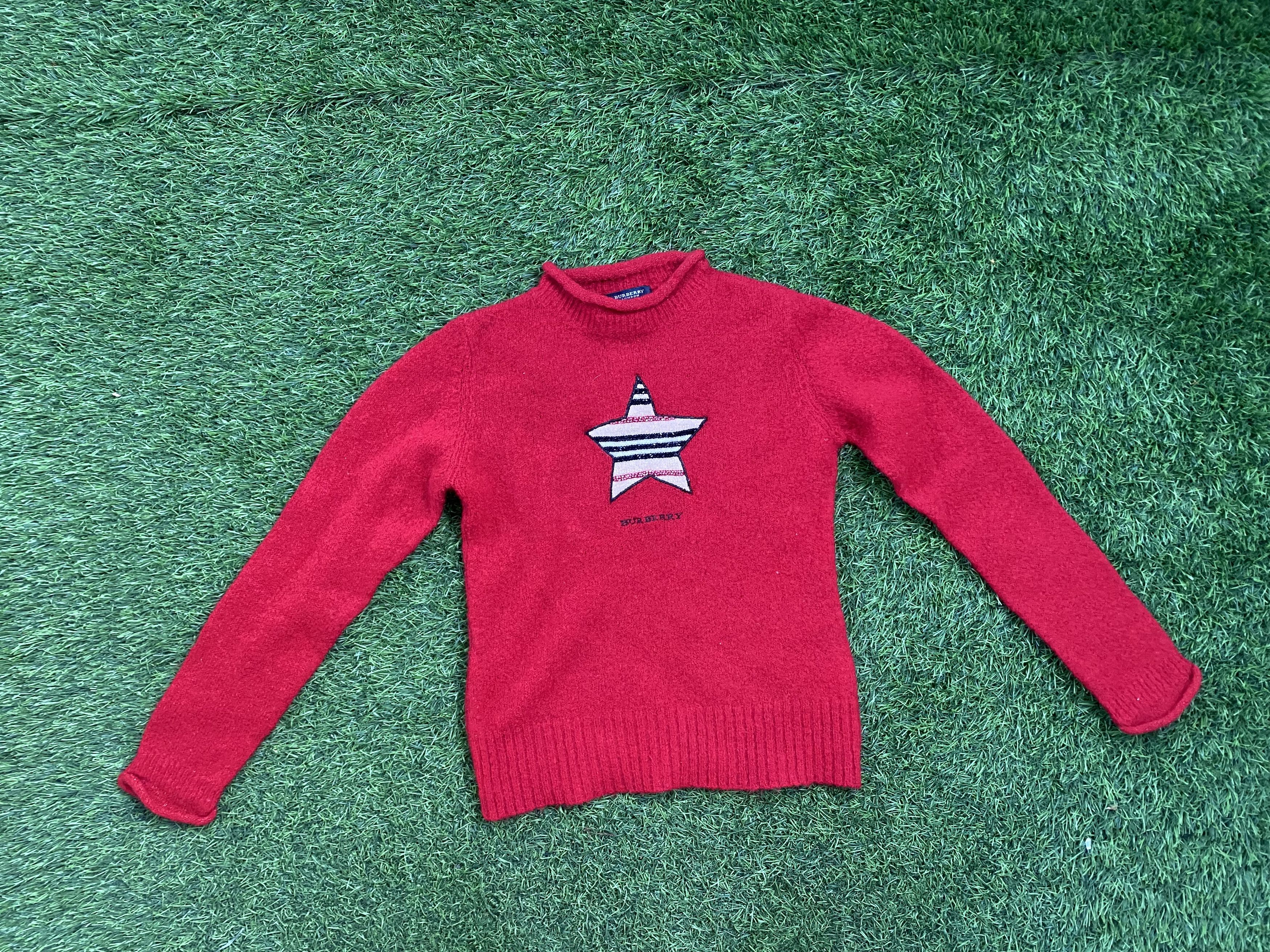 image of Vintage Burberry Red Star Fuzzy Sweater, Women's (Size XS)