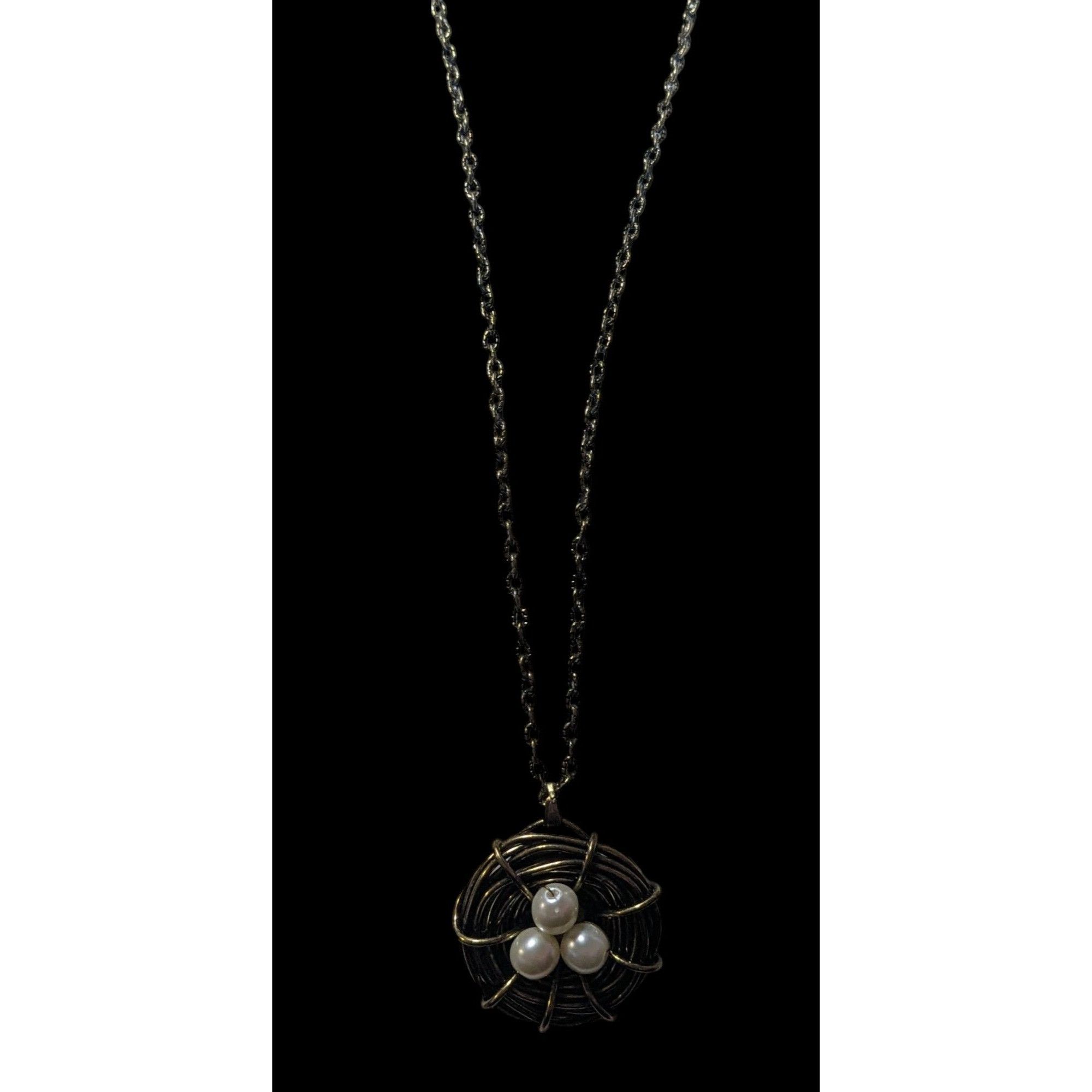 Other Gold Tone Wire Wrap Faux Pearl Bird Nest Necklace Size ONE SIZE - 6 Thumbnail