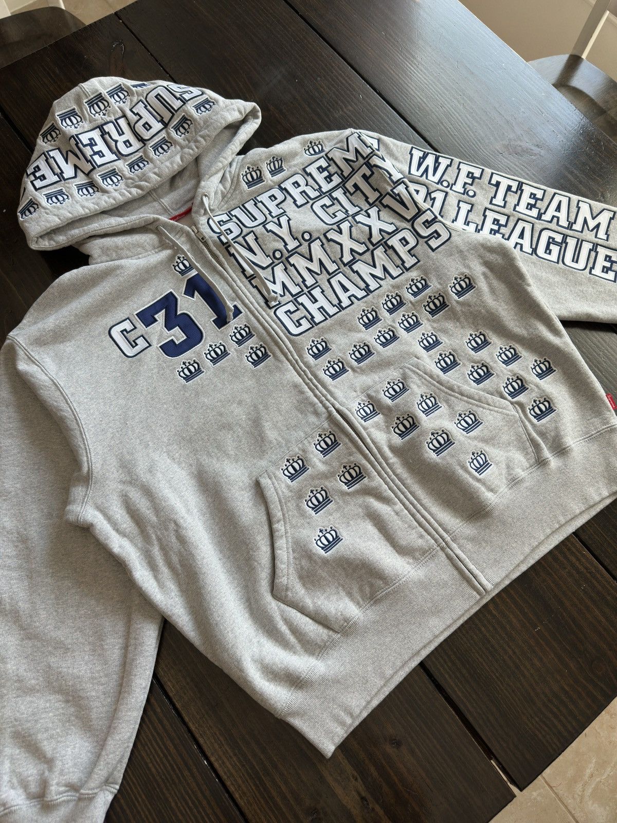 Supreme League Champs Zip Up Hoodie Grey Supreme League Champs Zip