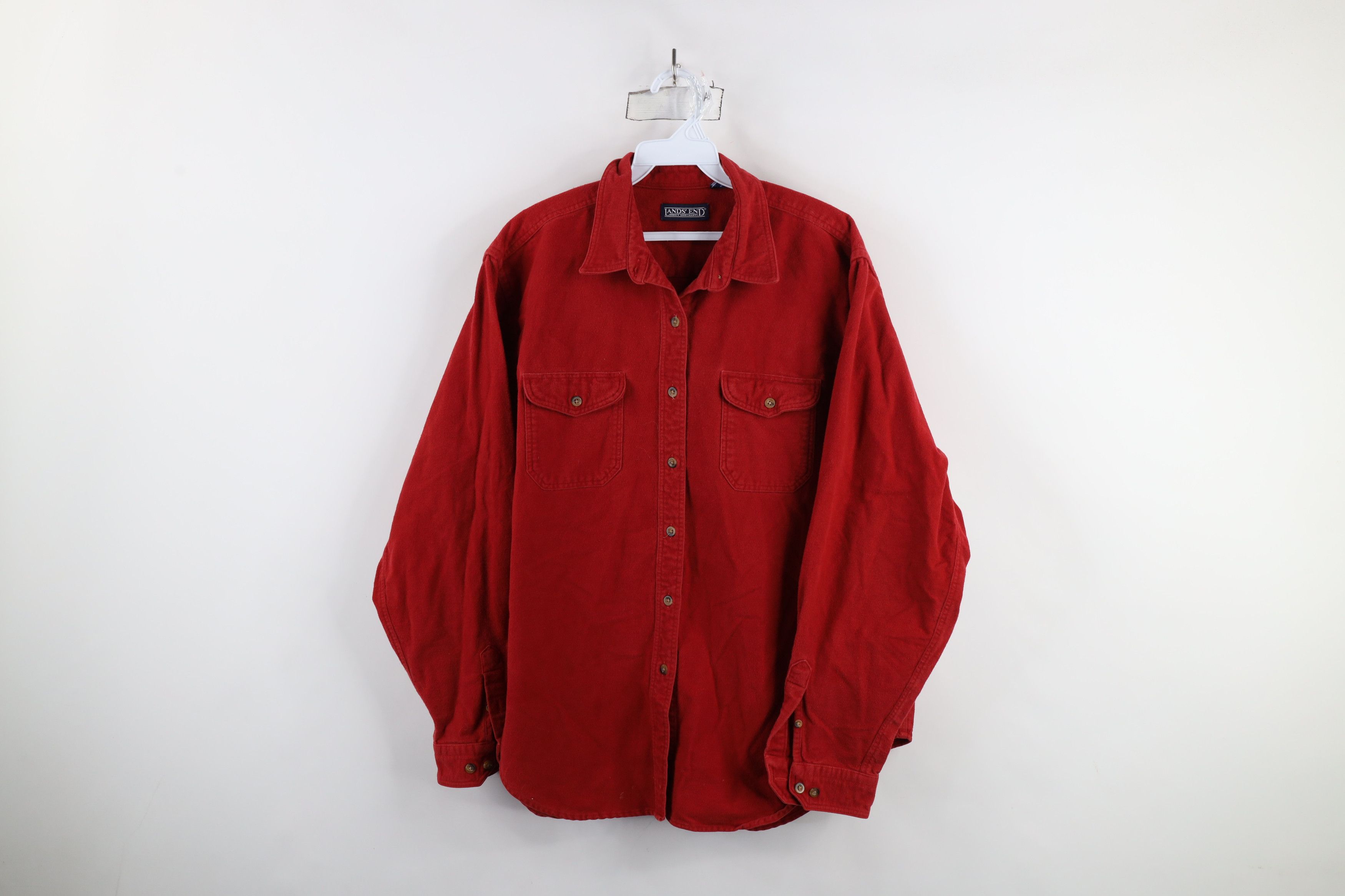 Lands' End × Vintage Vintage 90s Lands End Chamois Cloth Button Shirt Red USA Size XXL / US 16-18 / IT 52-54 - 1 Thumbnail