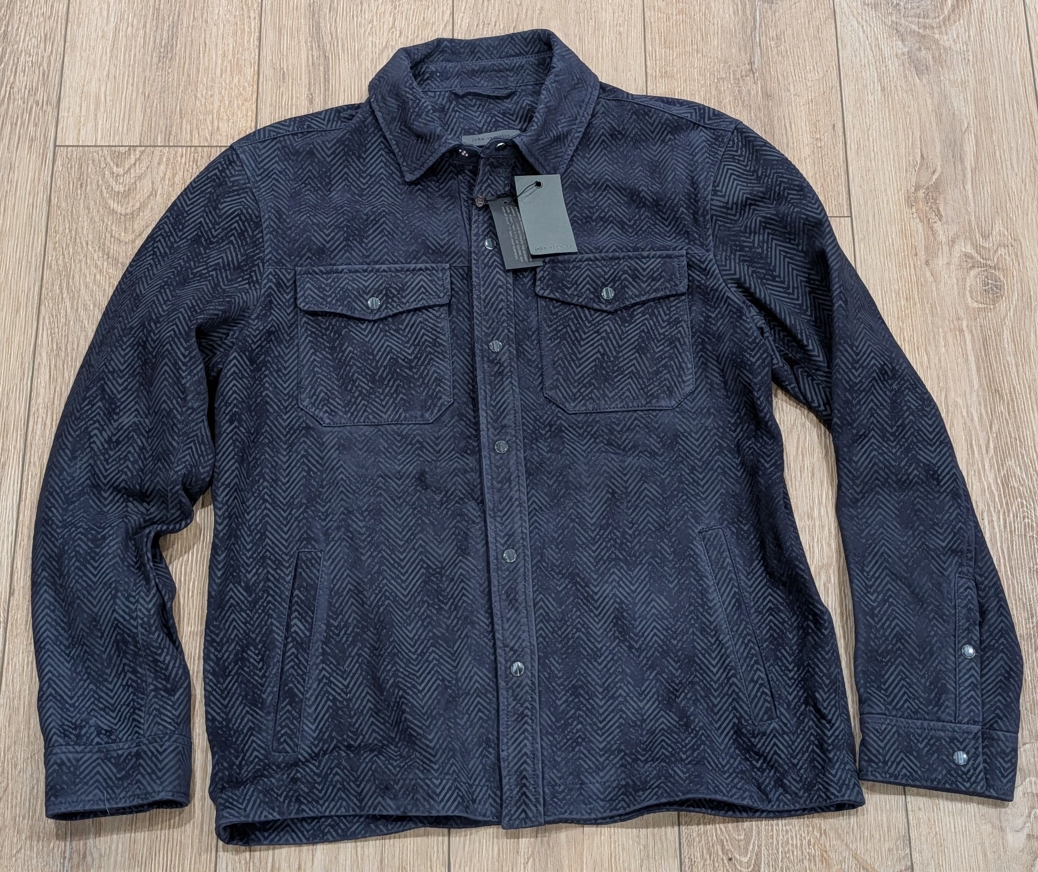 John Varvatos John Varvatos Herringbone Suede Shirt Jacket Navy 52 Size US L / EU 52-54 / 3 - 1 Thumbnail