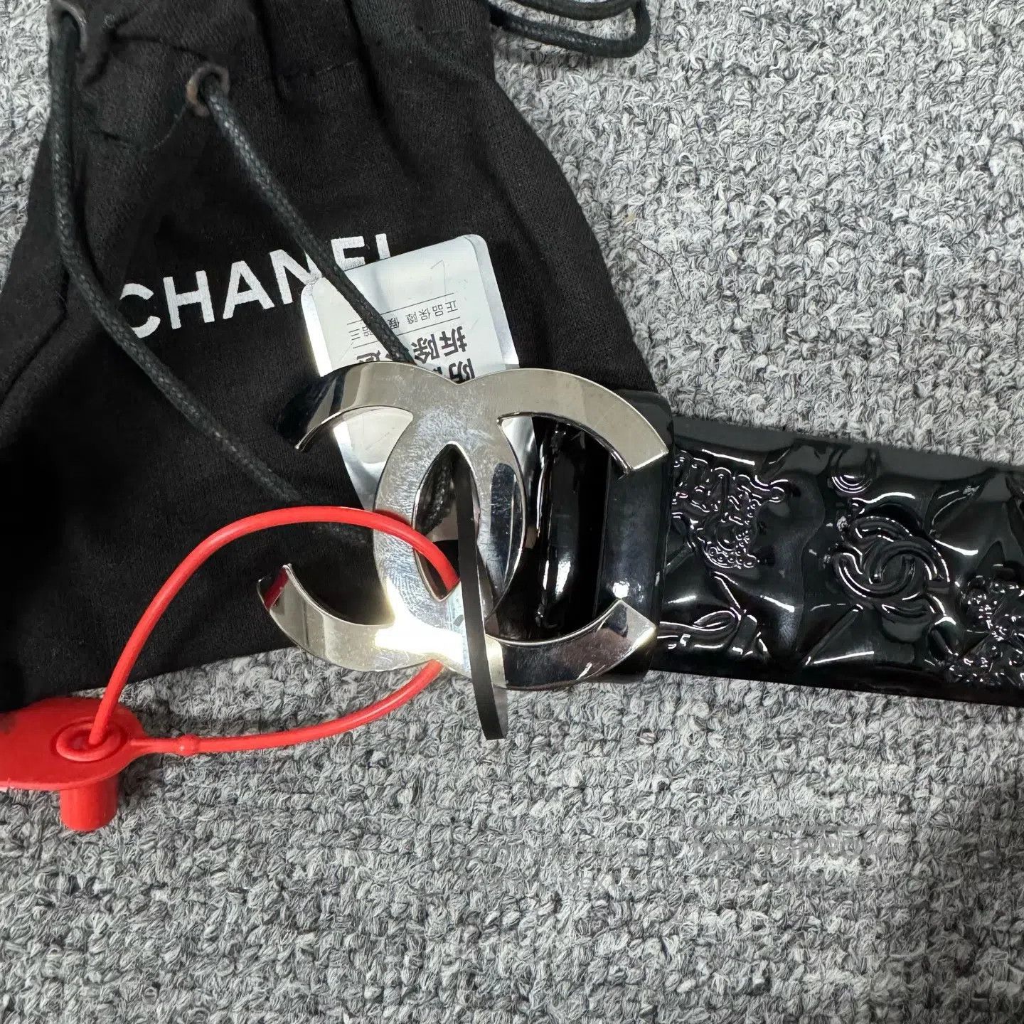 Chanel Chanel Black leather embossed logo belt| Size ONE SIZE - 2 Thumbnail