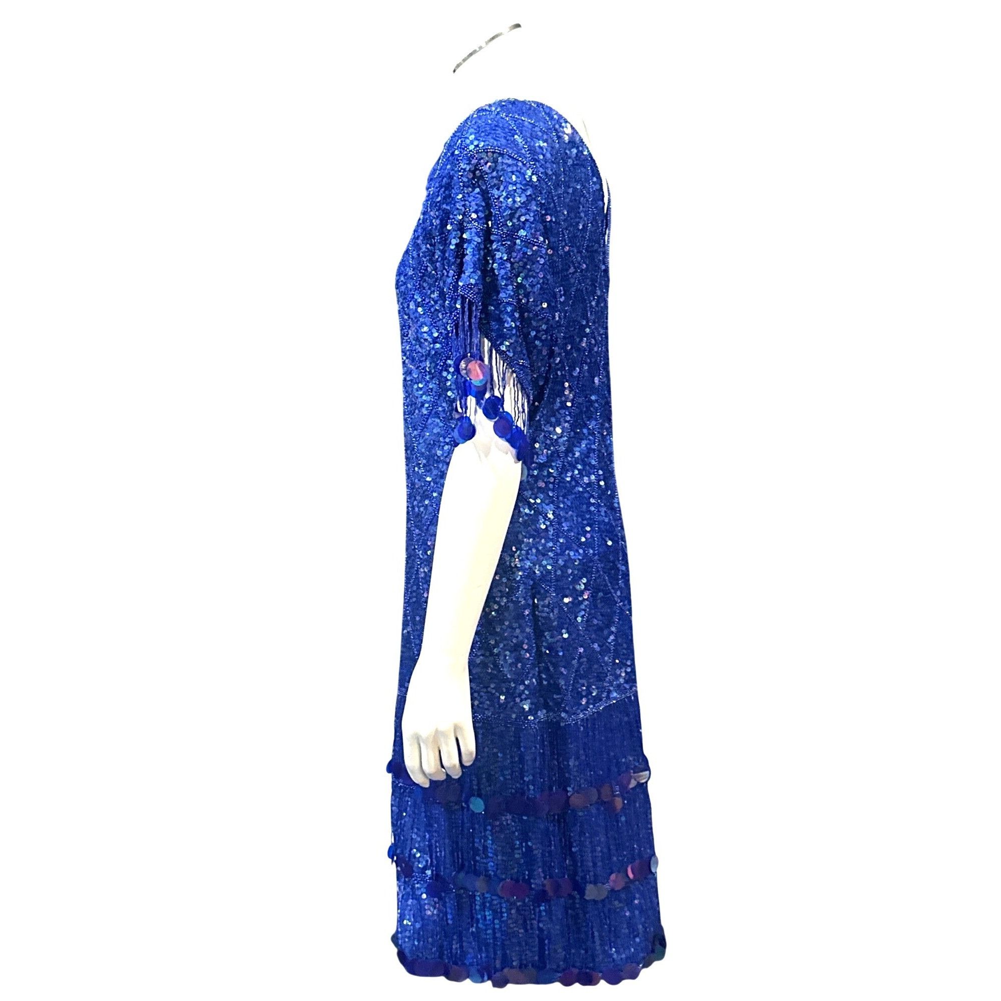 Other Scala Silk Sequin Medium Fringe Flapper Dress Blue Beaded Ga Size M / US 6-8 / IT 42-44 - 5 Thumbnail