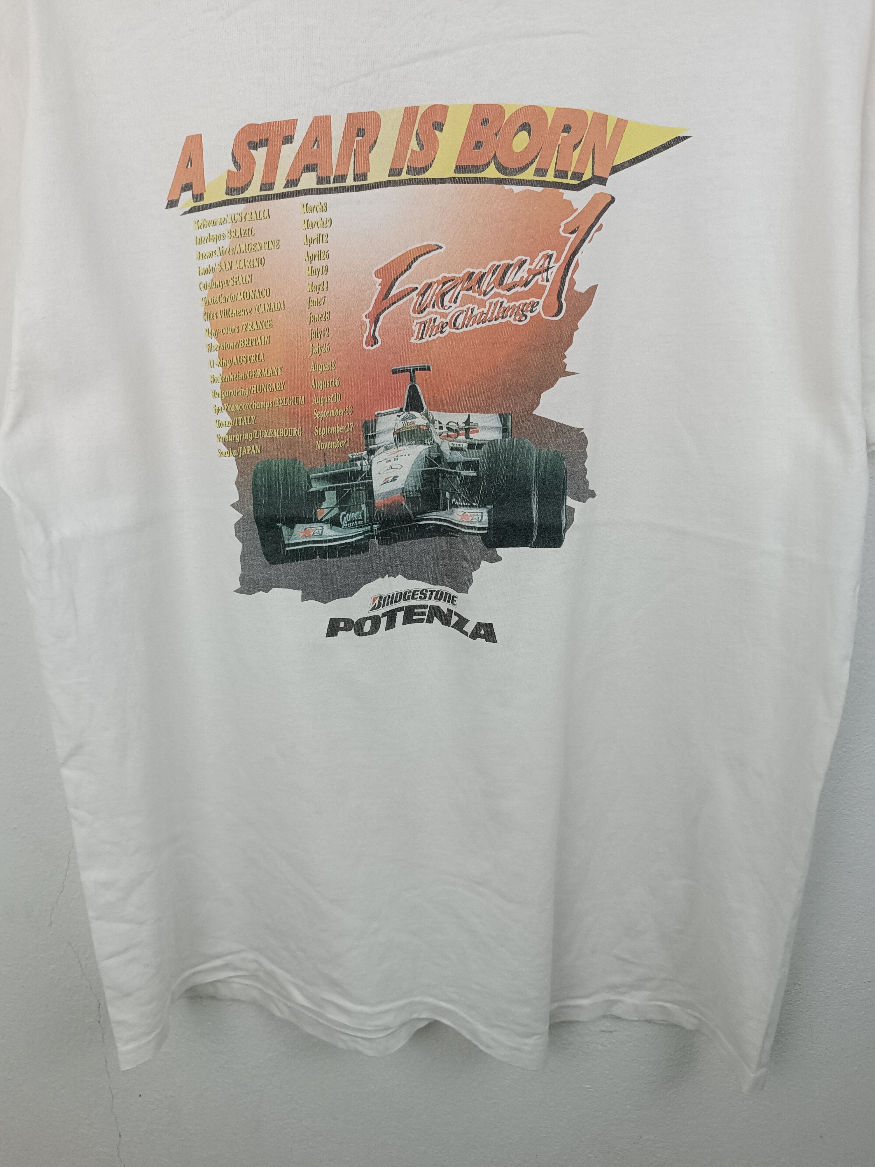 Vintage VINTAGE 90S A STAR IS BORN F1 RACING BRIDGESTONE POTENZA TEE Size US L / EU 52-54 / 3 - 6 Thumbnail
