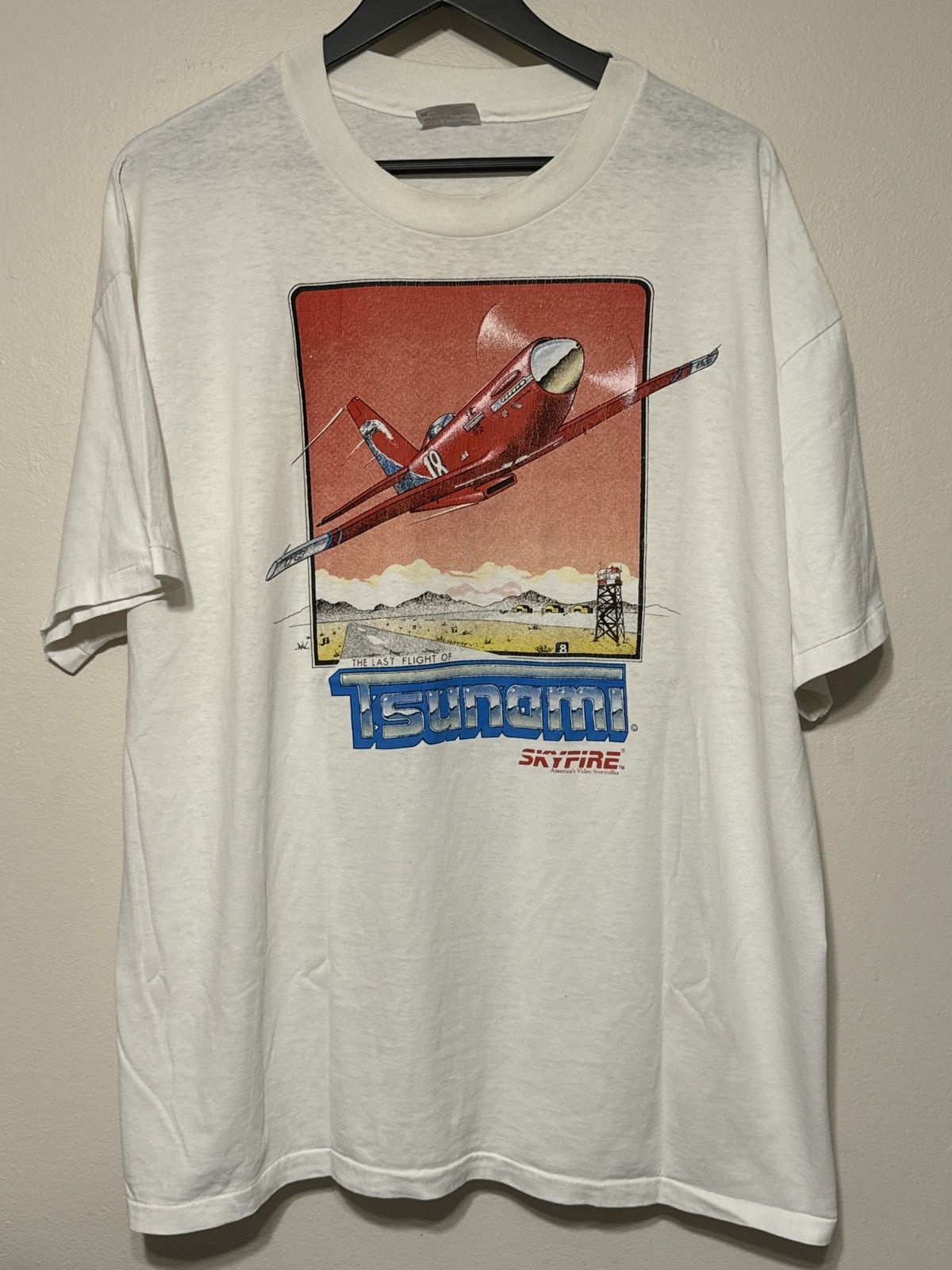 image of Made In USA x Vintage Anime The Last Flight Of Tsunami T Shirt Airplane in White, Men's (Size 2XL)
