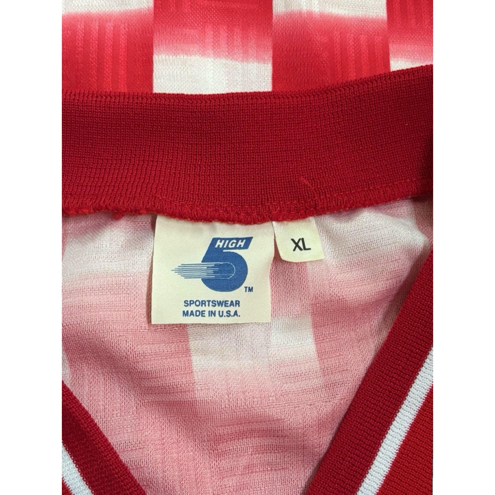 Vintage VINTAGE High Five v-neck Soccer Shirt Mens XL Deadstock NWOT 90s USA Made Red White 100% Polyester Short Sleeve Shirt Mens 90s Style Size US XL / EU 56 / 4 - 4 Thumbnail