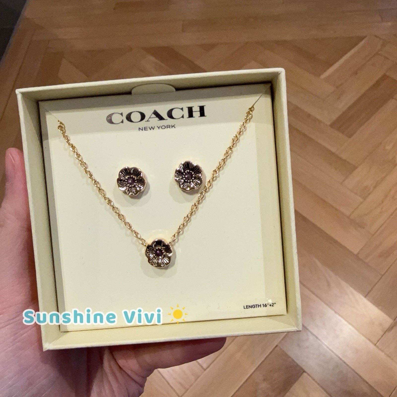 Coach NWT COACH Tea Rose Pendant Necklace Earrings Gift Set CBB45 Size ONE SIZE - 2 Thumbnail