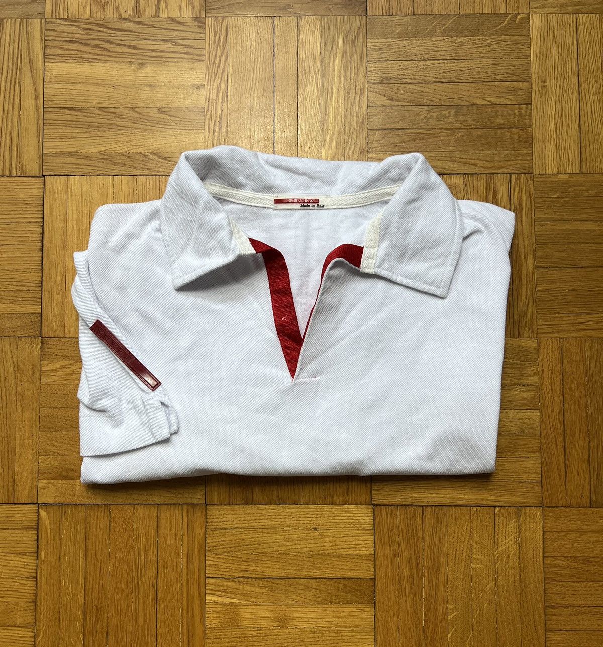 Prada Polo Shirt Prada Made In Italy White Vintage Size US L / EU 52-54 / 3 - 1 Thumbnail