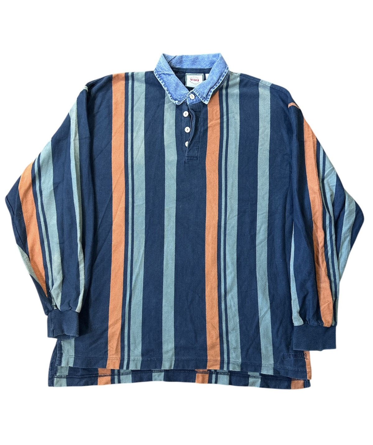 Levi's × Vintage Vtg Levi’s Stripped Long Sleeve Denim Collar Shirt Size: L Size US L / EU 52-54 / 3 - 1 Thumbnail