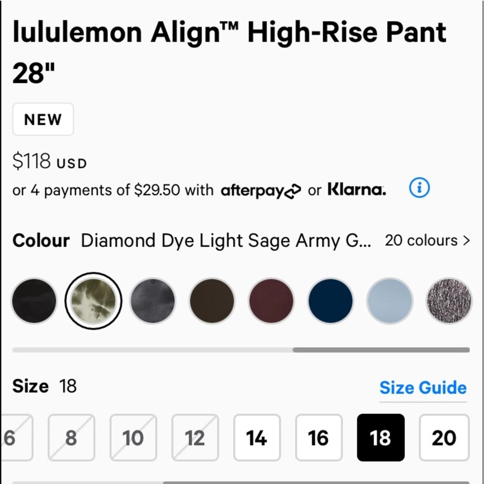 Lululemon LULULEMON Align HR Pant 18 28” Diamond Dye Light Sage Green Size 40" / US 18 - 3 Thumbnail