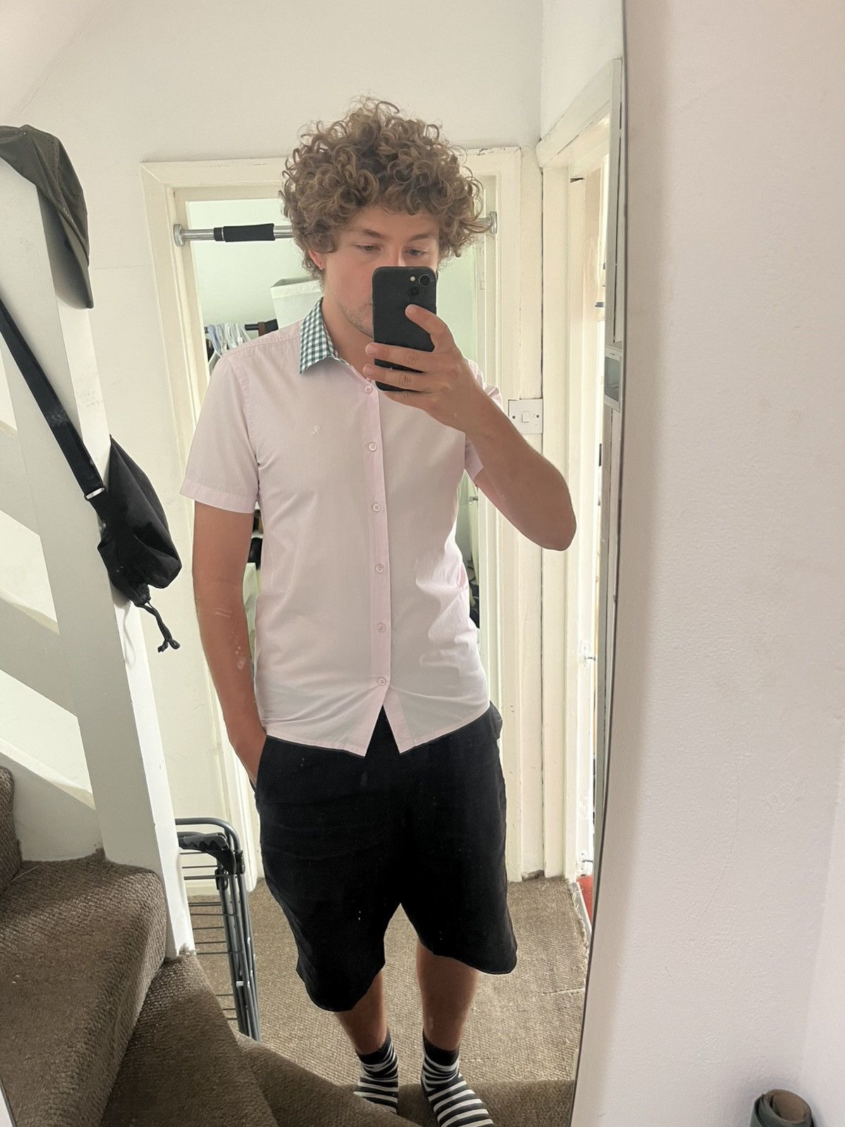 Raf Simons RAF Simons Men’s Darted Short Sleeve Pink Shirt With Gingham Size US S / EU 44-46 / 1 - 10 Thumbnail