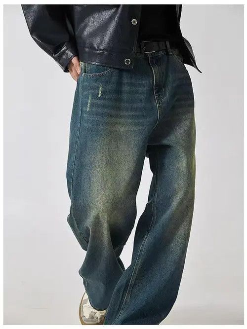 Hypebeast × Japanese Brand × Jean Loose straight-leg washed distressed dark blue vintage jeans Size US 32 / EU 48 - 4 Thumbnail
