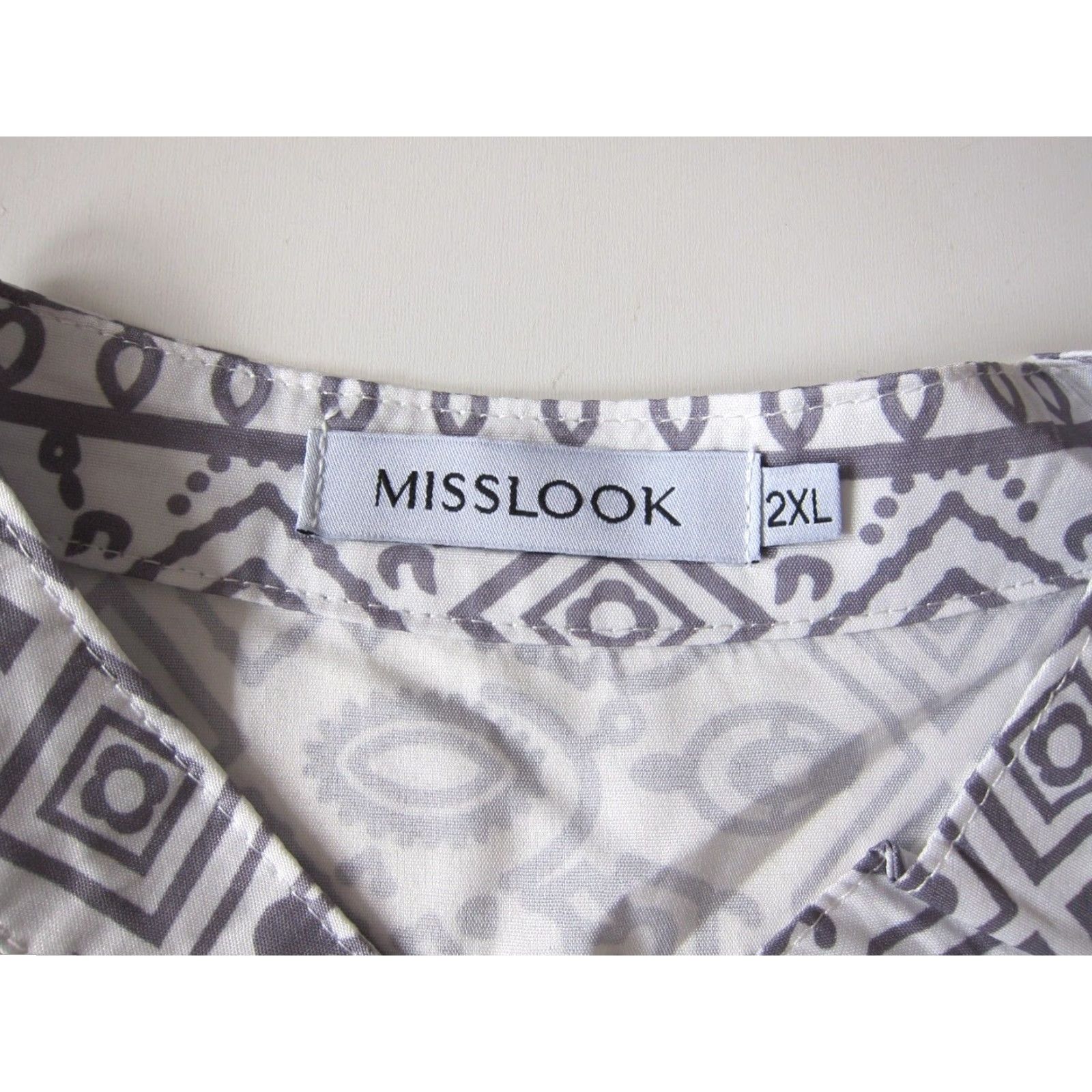 Vintage Misslook Grey White Abstract Geometric Empire Tunic Peasant Dress Women 2XL Size XXL / US 16-18 / IT 52-54 - 4 Thumbnail