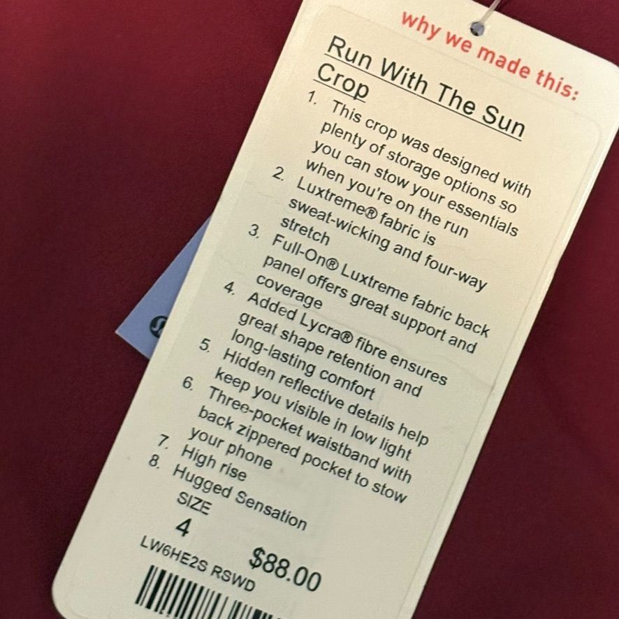 Lululemon NWT Lululemon Run With The Sun Crop 4 Rosewood Luxtreme Mesh Size 27" / US 4 / IT 40 - 6 Thumbnail