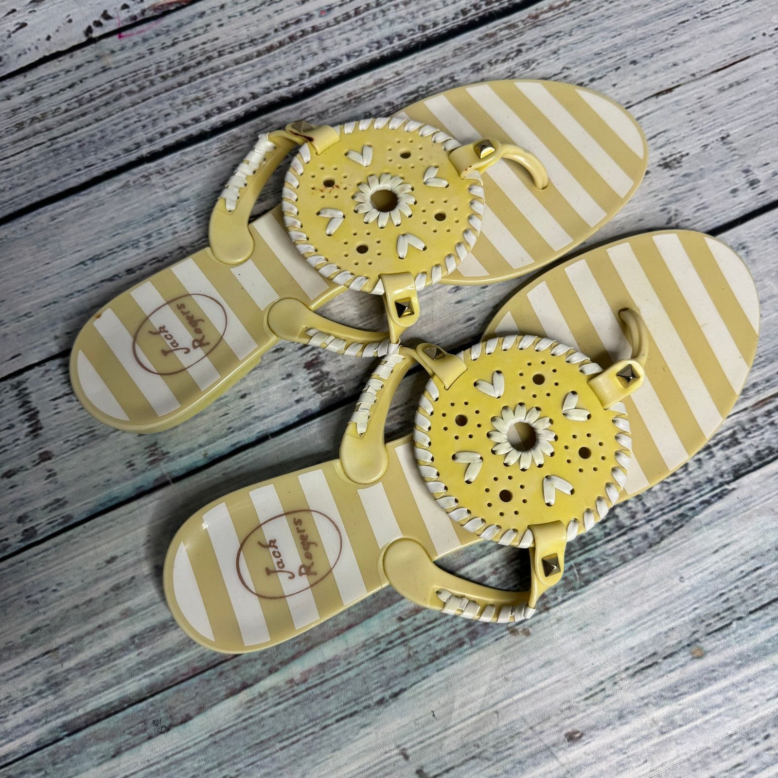 Jack Rogers Jack Rogers Jelly Sandals Sz10 Yellow Striped Flip Flop 10 Size US 10 / IT 40 - 1 Thumbnail