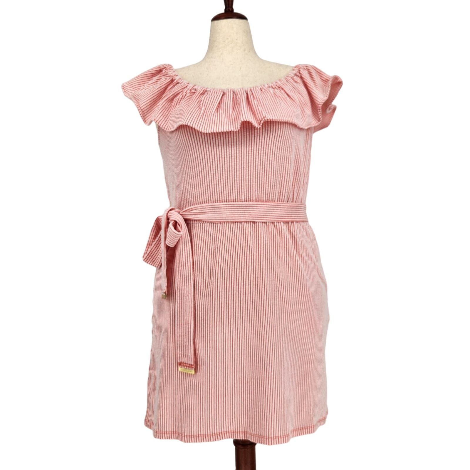 Michael Kors Michael Kors Women Pink Ruffle Off-the-Shoulder Dress Size L Size L / US 10 / IT 46 - 1 Thumbnail