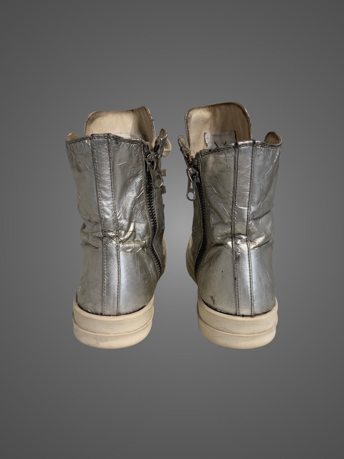Rick Owens Drkshdw Rick Owens DRKSHDW Hi-Top Silver Satin Ramones from SS16 Size US 8 / EU 41 - 5 Thumbnail