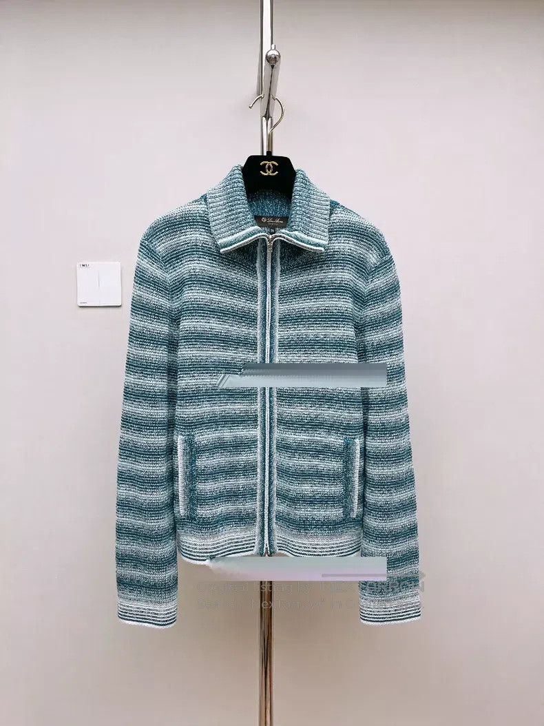 Loro Piana Navy and White Gradient Striped Crewneck Knit S
