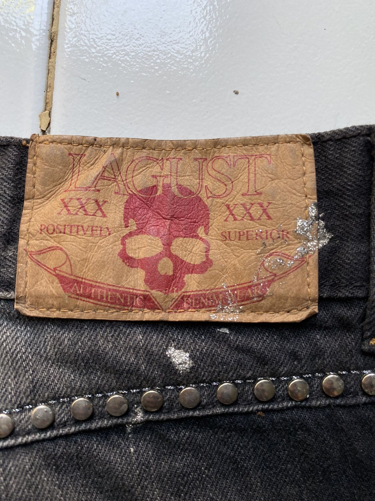 If Six Was Nine × Japanese Brand × Le Grande Bleu (L.G.B.) Vintage Lagust stone wash painted studed denim Size US 33 - 7 Thumbnail