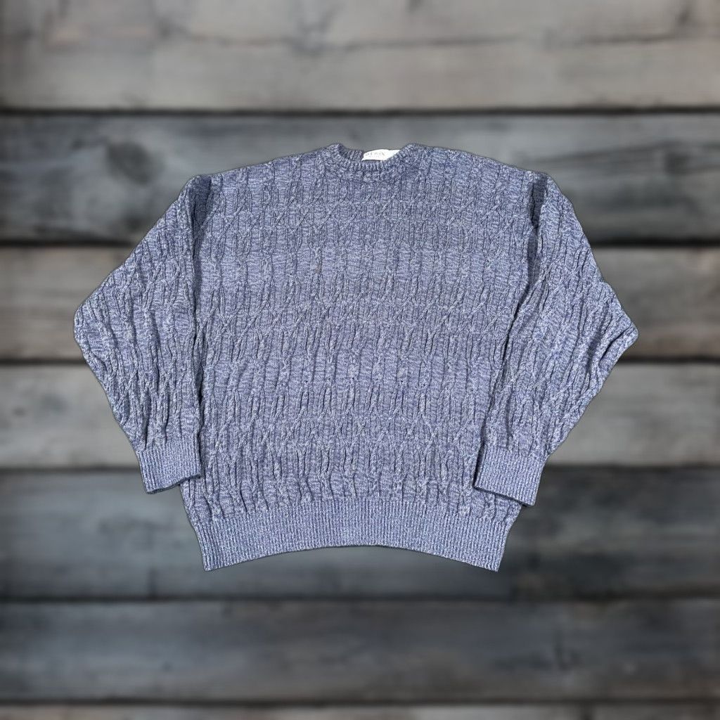 Vintage VINTAGE St. Croix Men's Sweater Pullover Cable Knit Crew Neck Adult Large Gray Blue Cotton Fall Winter Size US L / EU 52-54 / 3 - 1 Thumbnail
