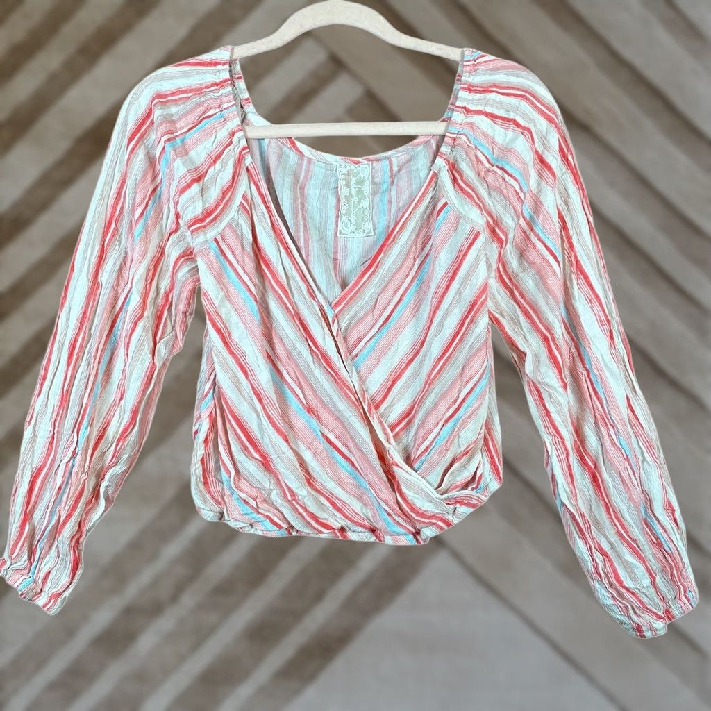 Anthropologie Sadie & Sage Anthropologie Womens Blouse Multi Striped Deep V Long Sleeve M Shirt Girls? Size M / US 6-8 / IT 42-44 - 1 Thumbnail