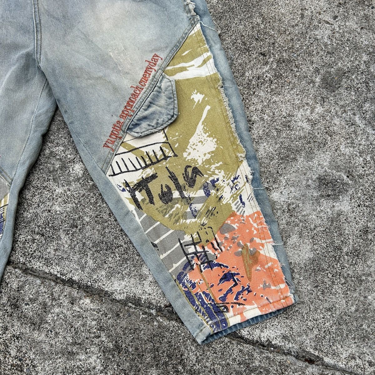 Japanese Brand Loose Jeans Patchwork Paint Style *kapital Stlye Size US 27 - 5 Thumbnail