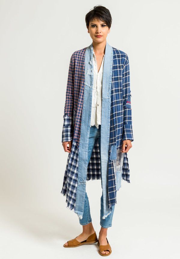 Greg Lauren GREG LAUREN WOMEN'S MIXED PLAID KIMONO Size M / US 6-8 / IT 42-44 - 8 Thumbnail