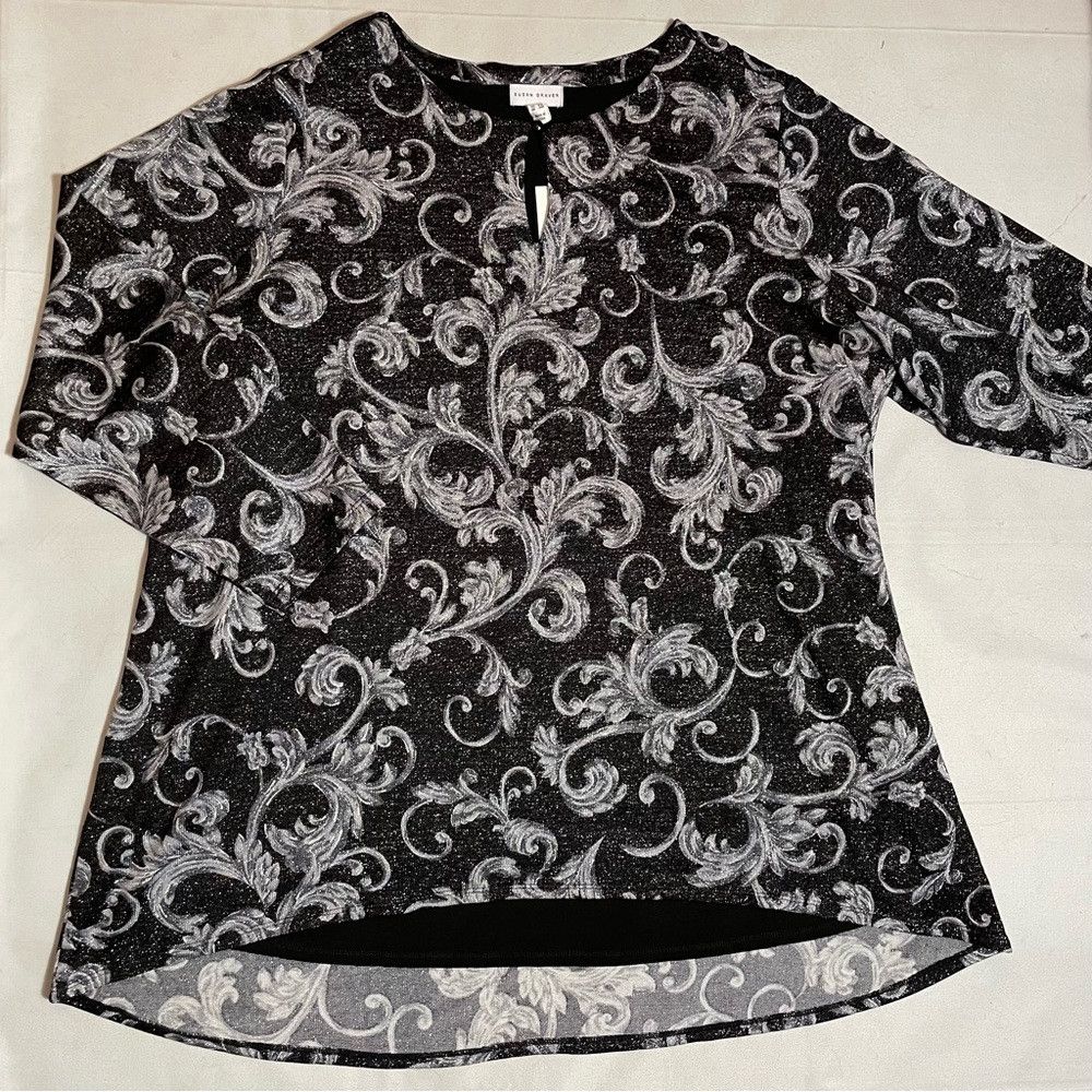 Other NWT New Susan Graver Printed Lurex Black Grey Knit Top Size Size 3XL / US 20-22 - 5 Thumbnail