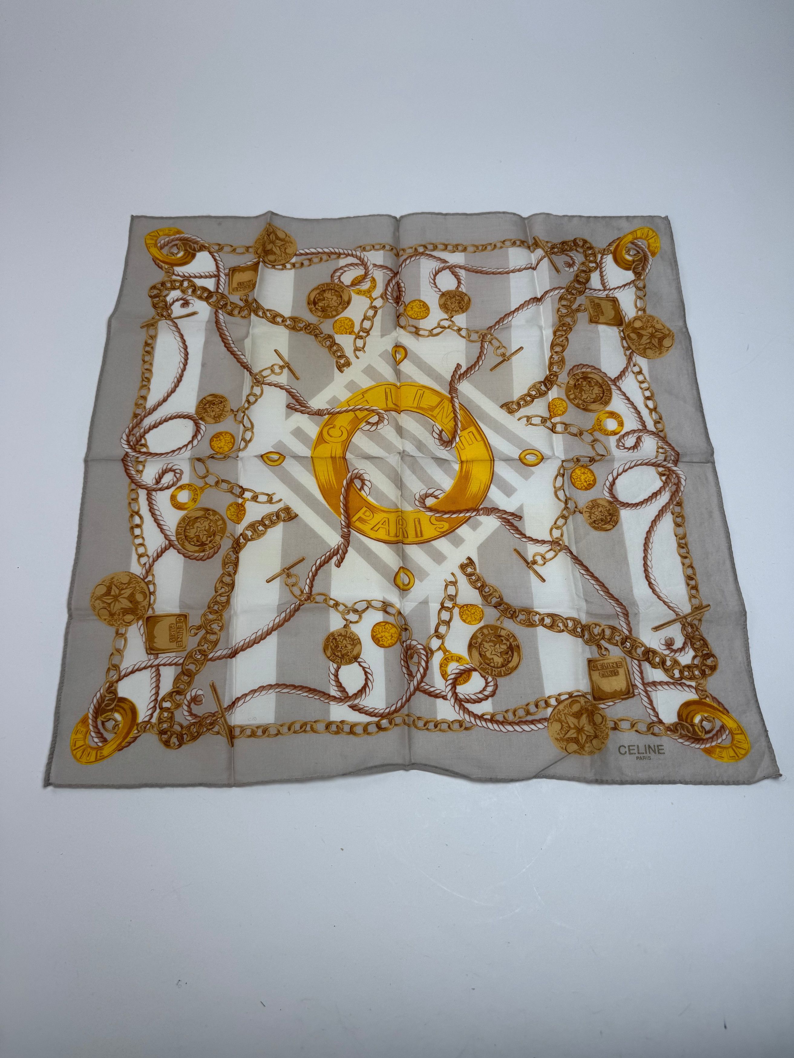 Celine Vintage Scarf Grey Gold White Size ONE SIZE - 1 Thumbnail
