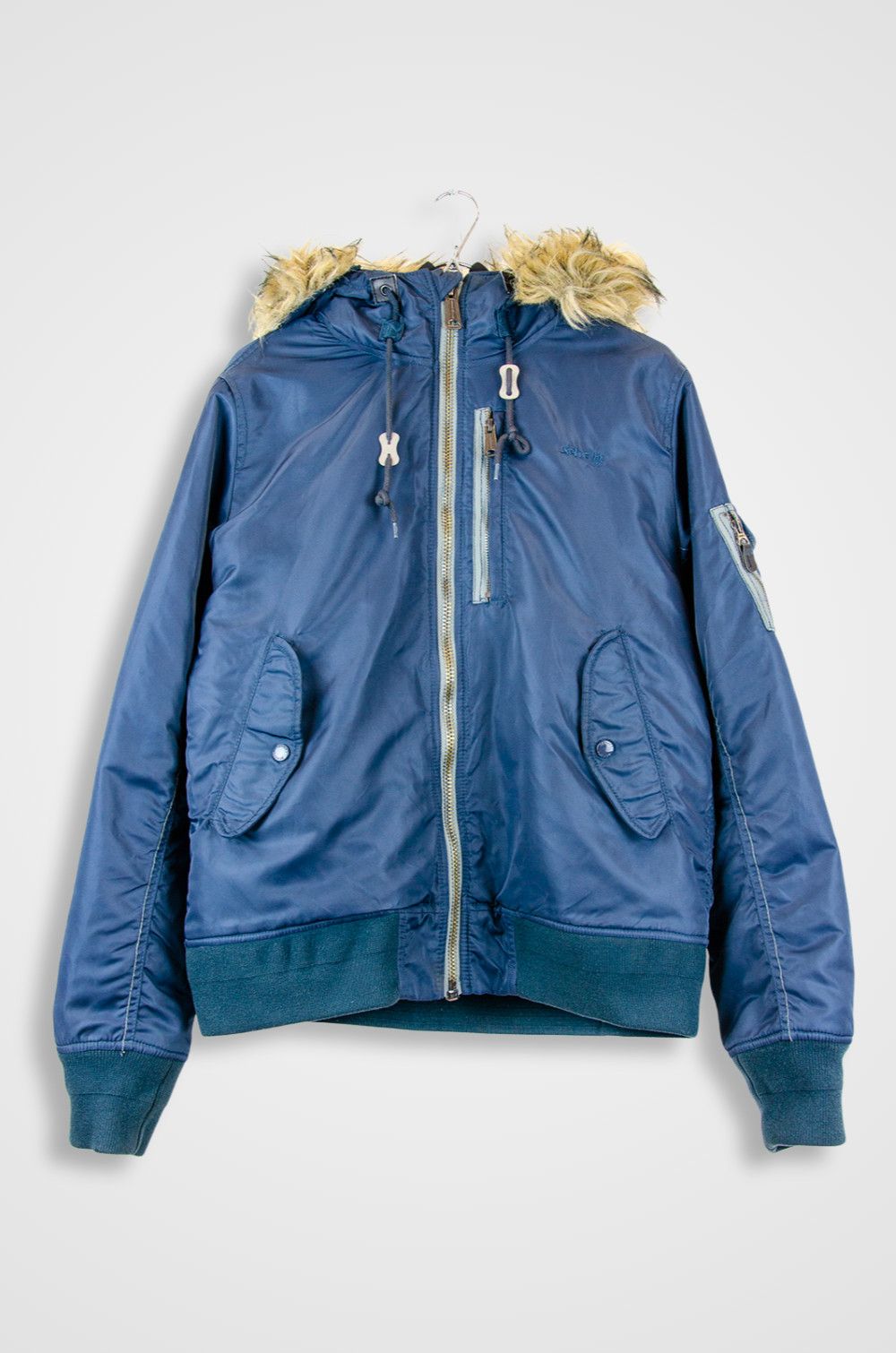 Schott Schott NYC Navy Hooded Bomber Jacket Faux Fur Trim - Size L Size US L / EU 52-54 / 3 - 1 Thumbnail