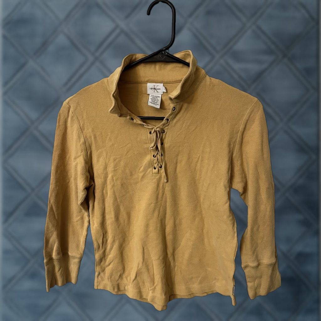 Calvin Klein Calvin Klein Yellow Long Sleeve Lace Up Cotton Shirt Women's M Size M / US 6-8 / IT 42-44 - 1 Thumbnail