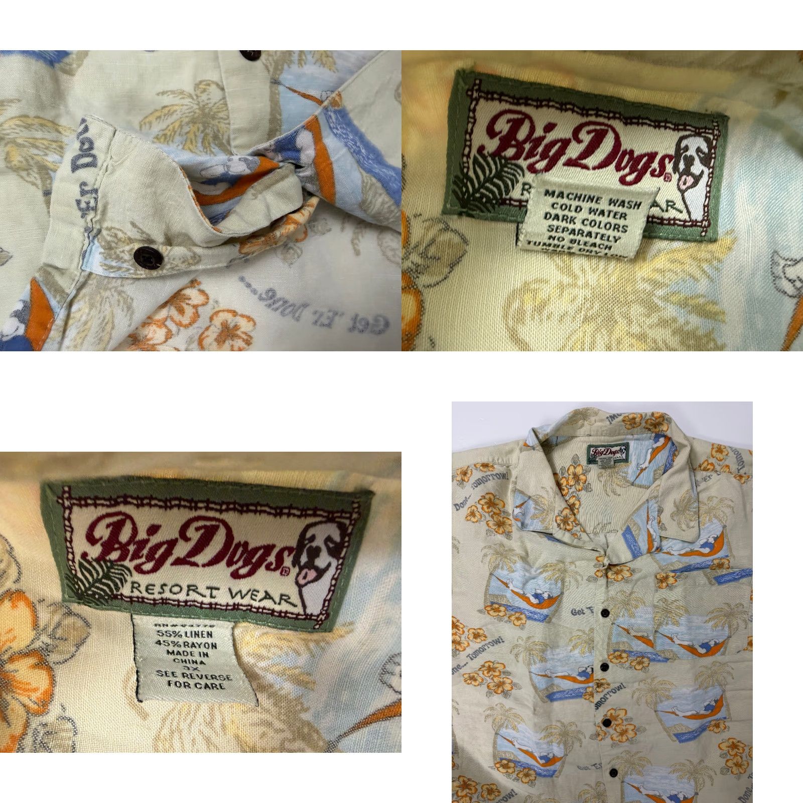 Big Dogs VINTAGE Big Dogs Camp Shirt 3XL Beige Linen Viscose Rayon Button-Up Short Sleeve Collared Hawaii Beach Tropical Mens Shirts Size US XXL / EU 58 / 5 - 9 Thumbnail