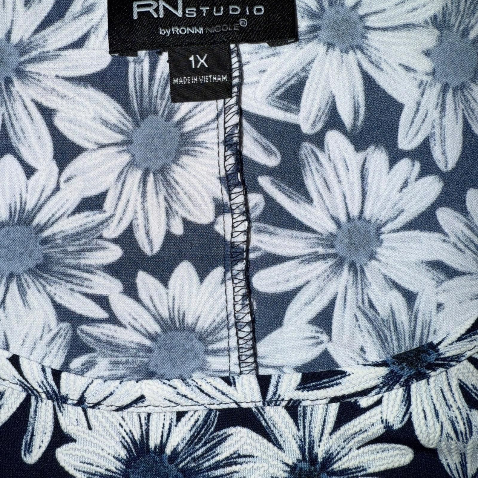 Other RN Studio Blue White Daisy Floral A-Line Dress Plus Size 1X Size XL / US 12-14 / IT 48-50 - 5 Thumbnail