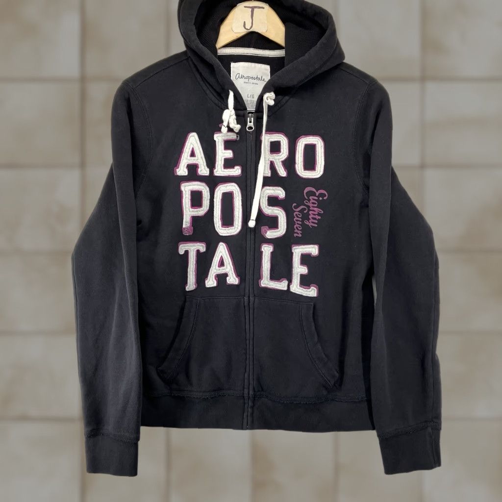 Vintage Aéropostale Hoodie Womens S Black Full Zip Embroidered Front Y2K 2000s Grunge Size S / US 4 / IT 40 - 1 Thumbnail