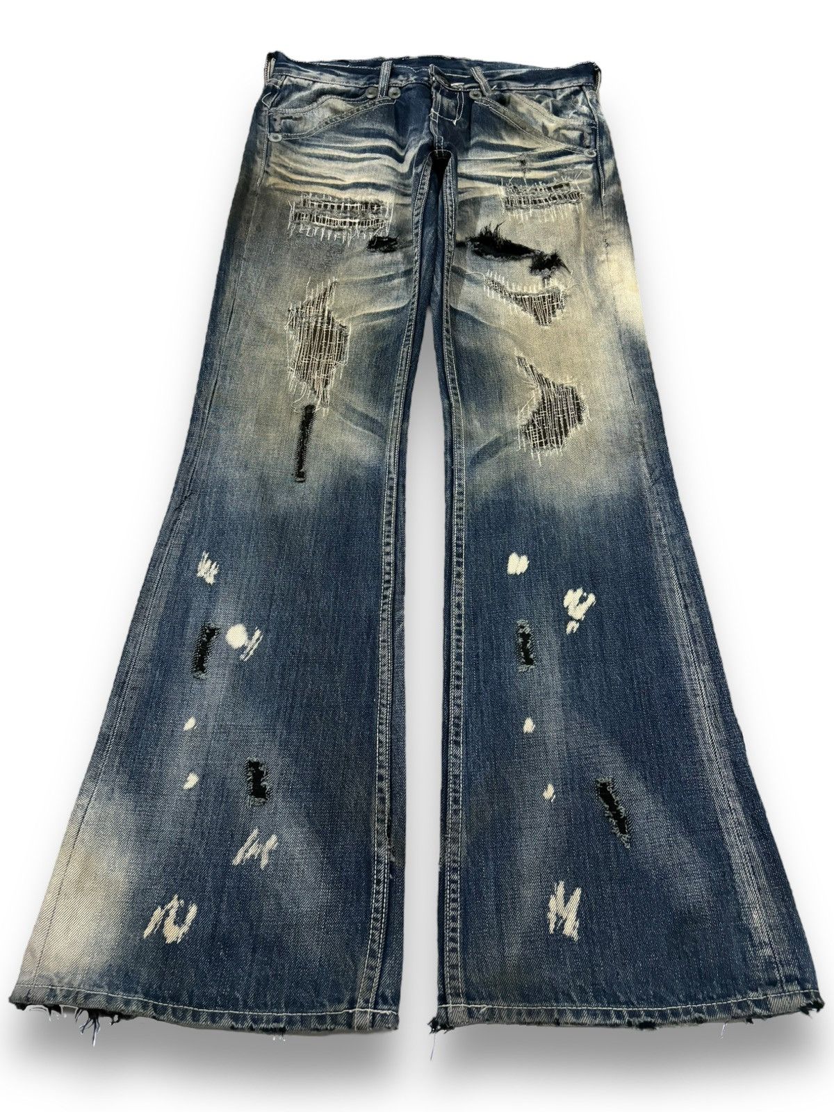 If Six Was Nine Vintage Army of NO! Patched Distressed Flare Grunge Jeans Size US 30 / EU 46 - 1 Thumbnail
