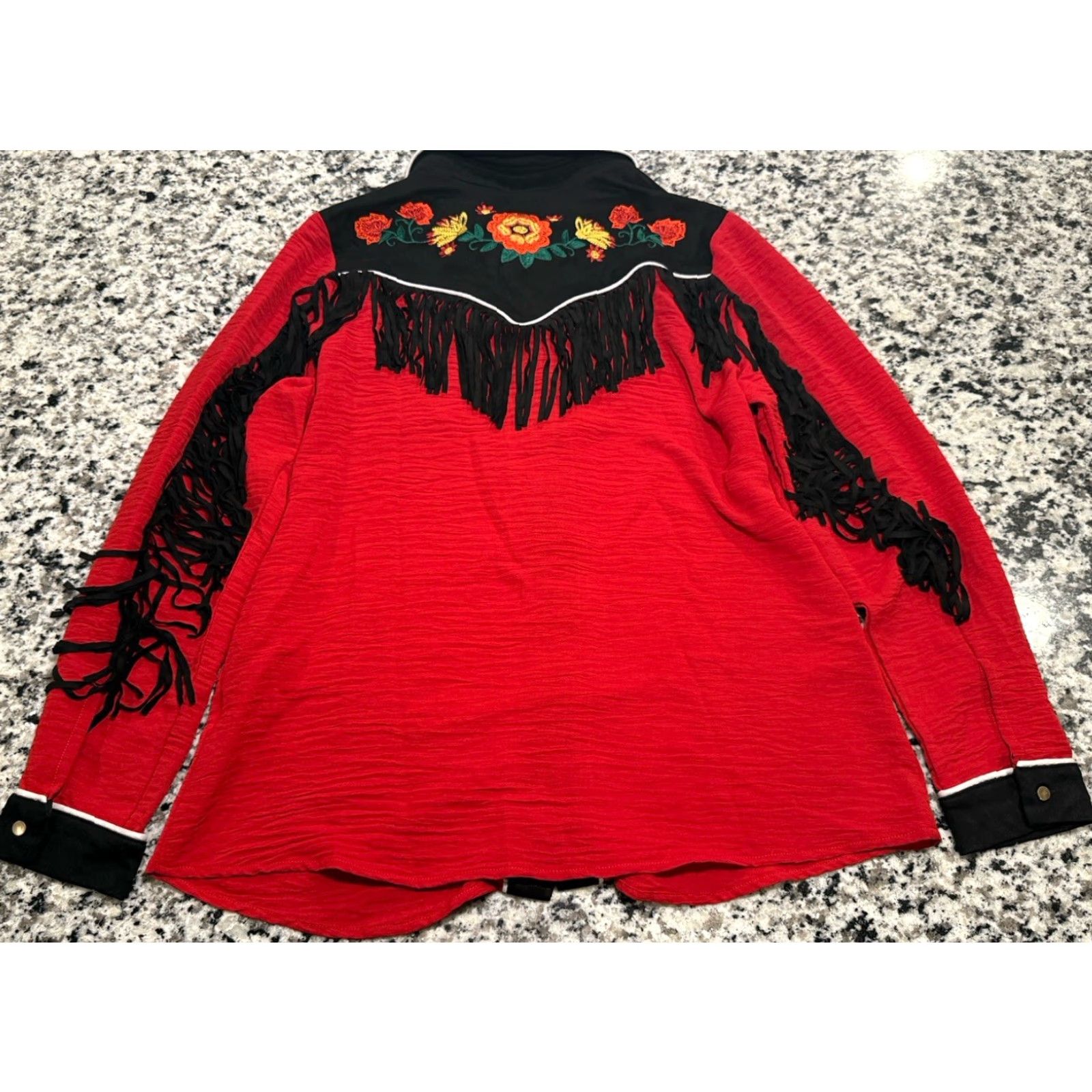 John Moore John Moon Texas Western Fringe Button-Up Long Sleeve Top Red Size M Multicolor Western Women Size M / US 6-8 / IT 42-44 - 3 Thumbnail