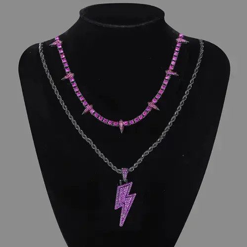 Jewelry Double Layer Purple Lightning Pendant Necklace Size ONE SIZE - 4 Thumbnail