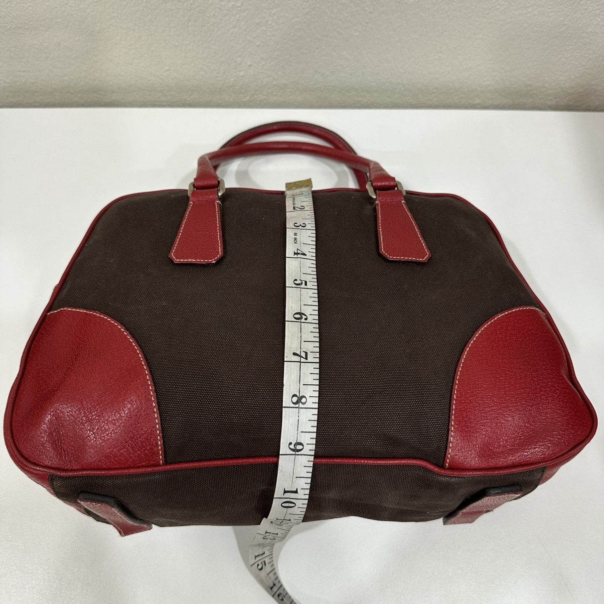 Prada PRADA BOWLING MINI BOSTON BAG BROWN CANVAS RED TRIM LEATHER Size ONE SIZE - 12 Thumbnail