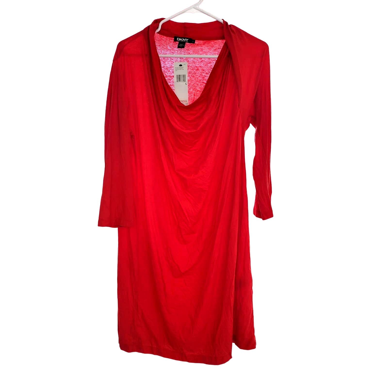 DKNY DKNY 3/4 Long Sleeve Cowl Neck Dress in Cherry Red - Large Size L / US 10 / IT 46 - 1 Thumbnail