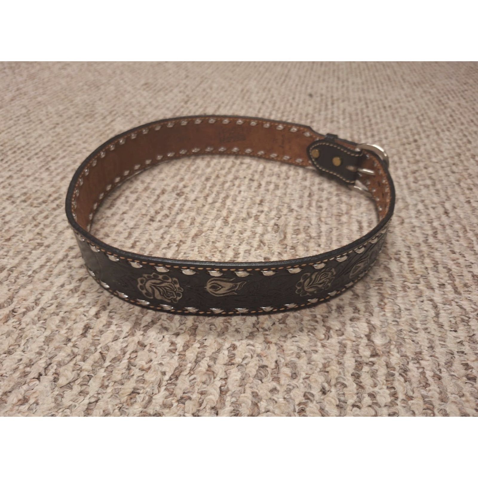 Vintage VINTAGE Western Belt Brazos Joe Belts 32 Black Leather Floral Cowboy Personalize Yes Men Belt 90s Size 32 - 3 Thumbnail