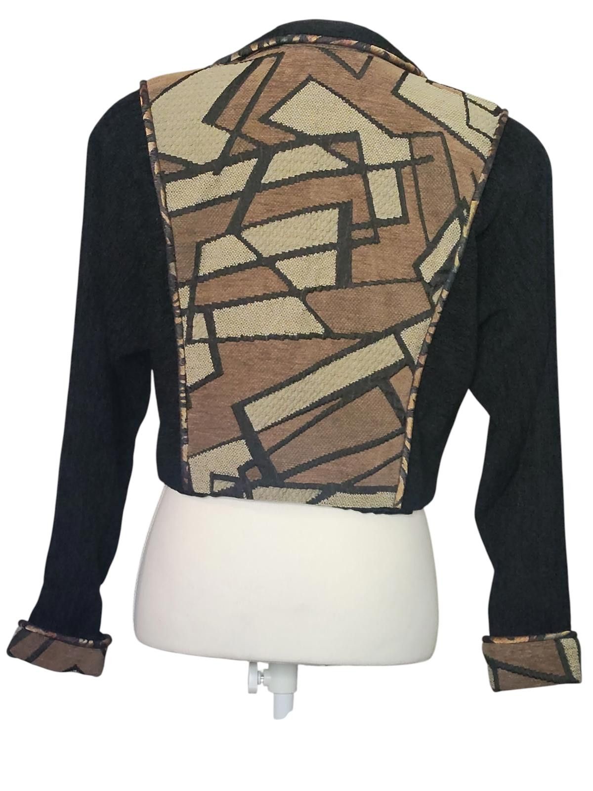 Threadless Vintage Treadle Womens Black & Brown Patterned Zip-Up Jacket Size M / US 6-8 / IT 42-44 - 6 Thumbnail