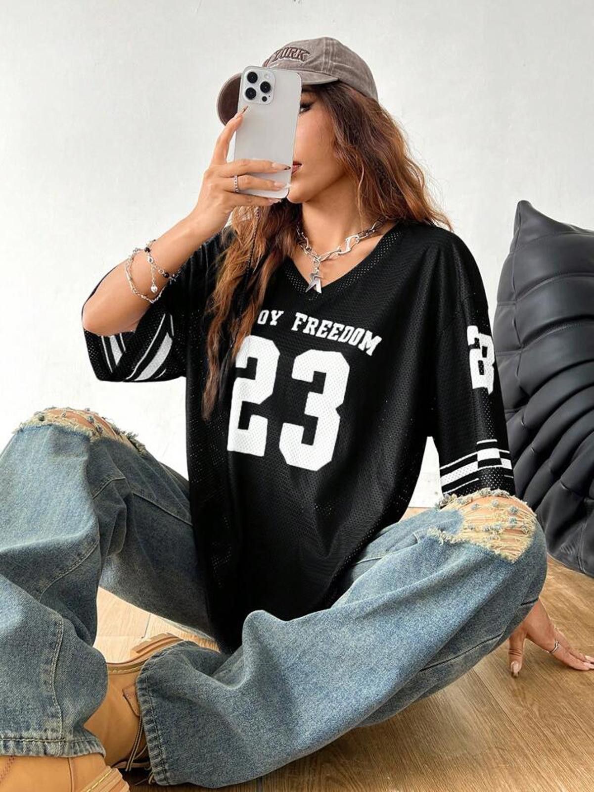 Other Black and White Enjoy Freedom Mesh Numbered 23 Jersey Size L / US 10 / IT 46 - 2 Thumbnail
