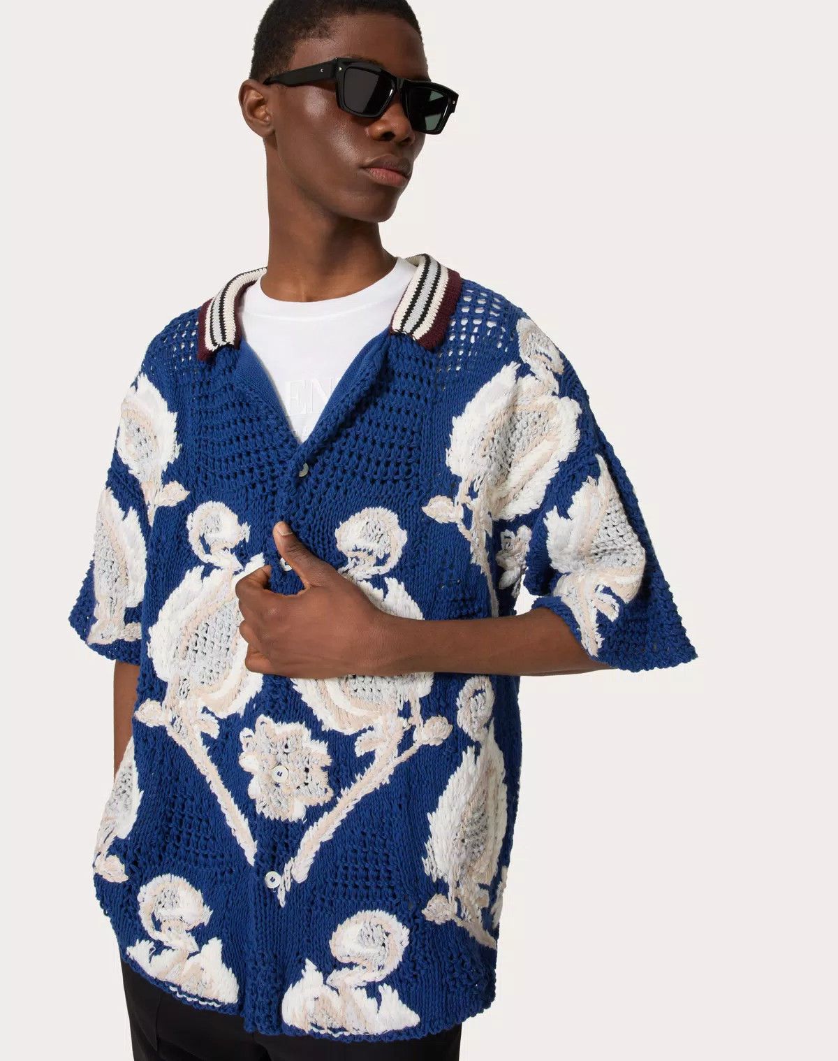 Valentino oc11z0725 Cotton Bowling Shirt in Navy Blue/White Size US S / EU 44-46 / 1 - 7 Thumbnail