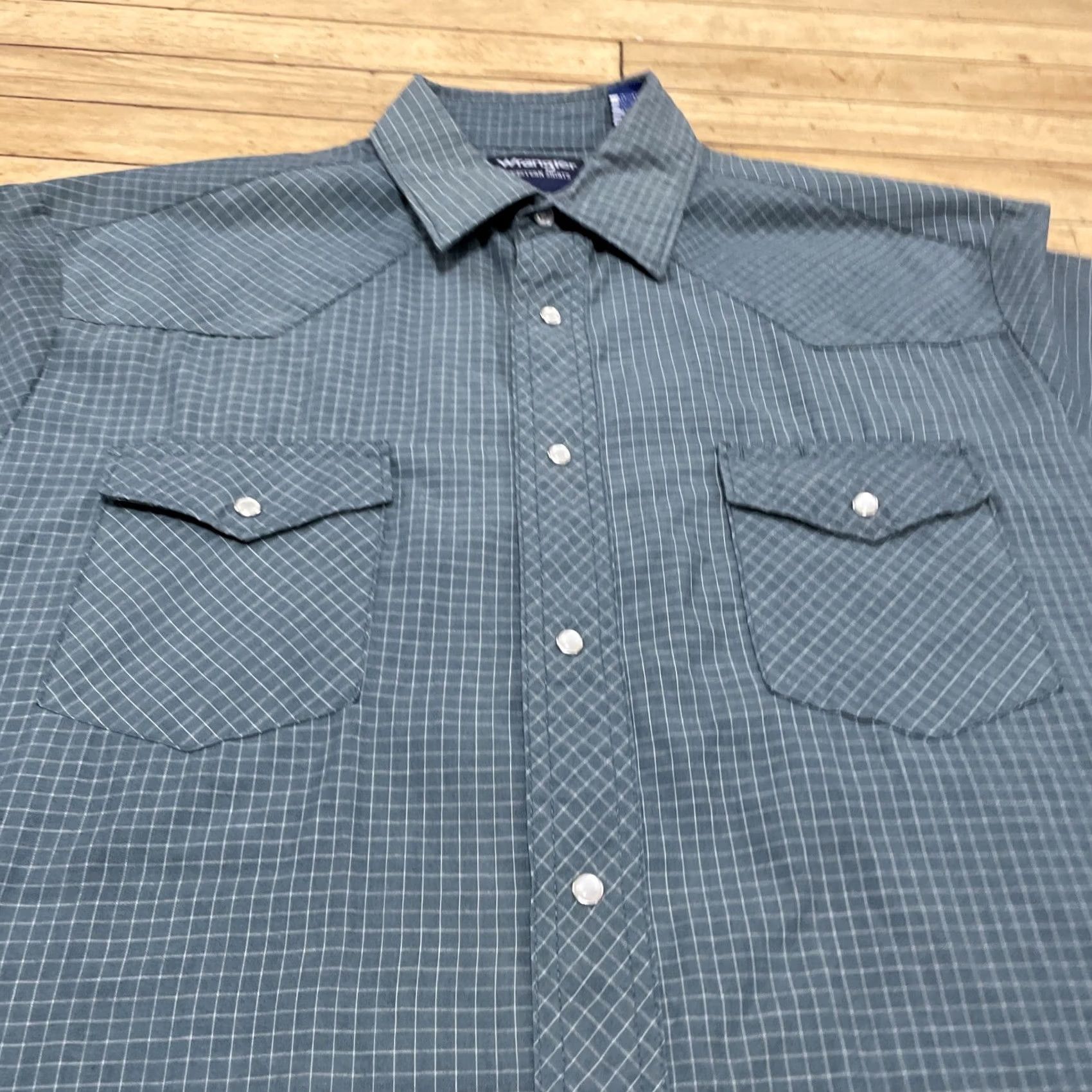 Wrangler VINTAGE WRANGLER Western Shirts Pearl Snap Men L Green Plaid Retro 48" Button-Up Shirt Size US L / EU 52-54 / 3 - 3 Thumbnail