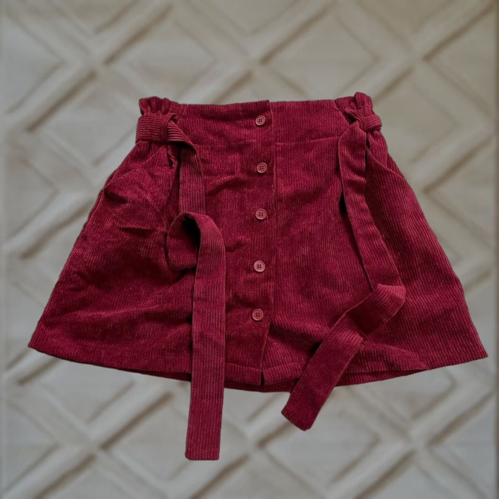 Cider Cider Brand Corduroy Skirt Mini Down Button Belted Red W30 Medium NWOT New Womens Size 32" / US 10 / IT 46 - 1 Thumbnail